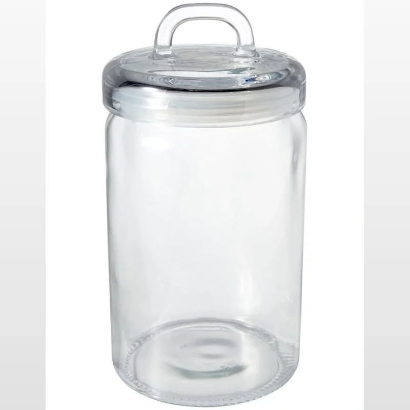 A clear glass canister with a lid featuring a handle, from the Maxwell & Williams Refresh range.