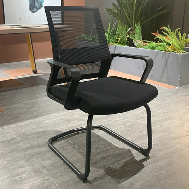 Black mesh back visitor chair with black upholstered seat and cantilever base, shown in an office setting.