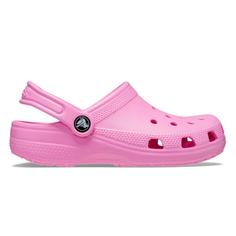 A single pink Crocs Classic Clog shown from the side.