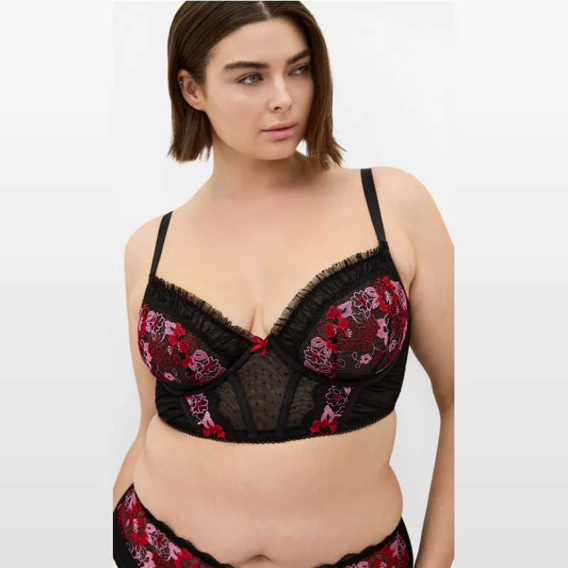 Amelie Underwire Longline Bra - Black