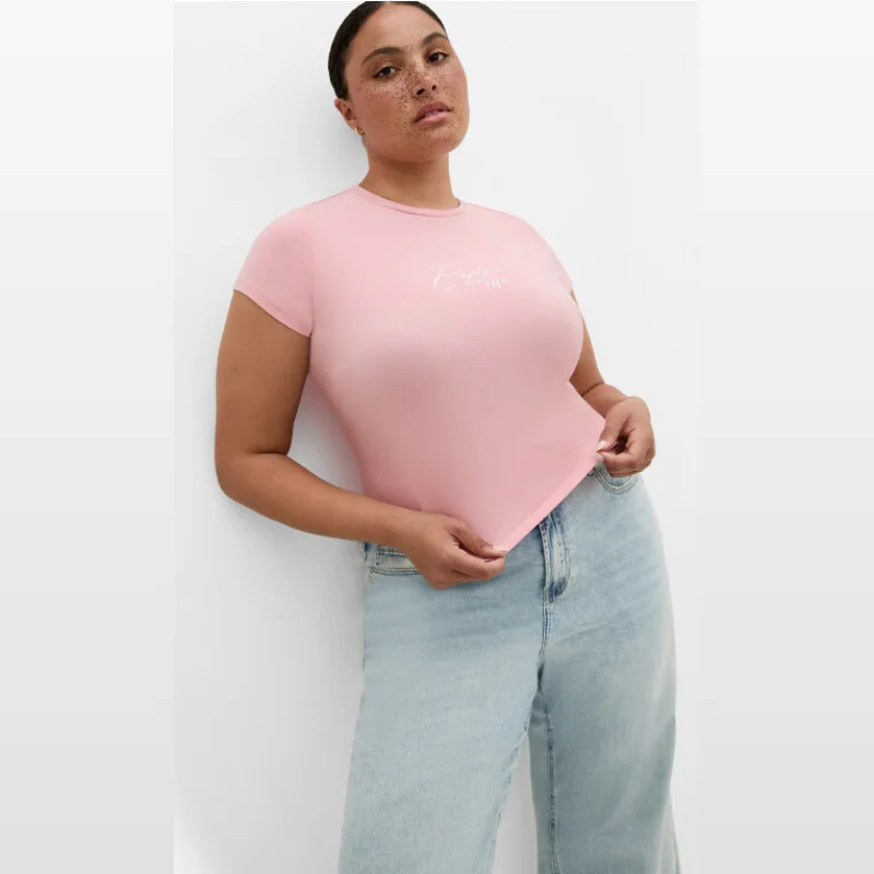 Citychic Micro Paris Print Tee - Baby Pink
