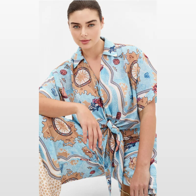 Citychic Postcard Voyage Print Shirt - Sky Blue