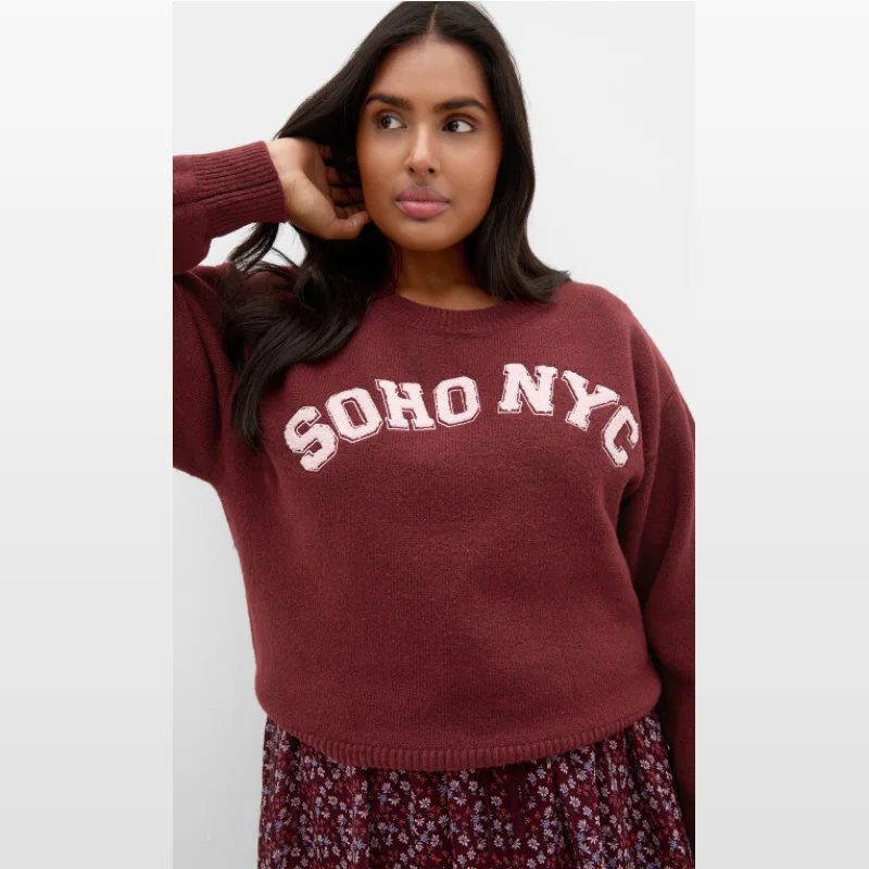 Citychic Soho Crew Knit Jumper - Burgundy