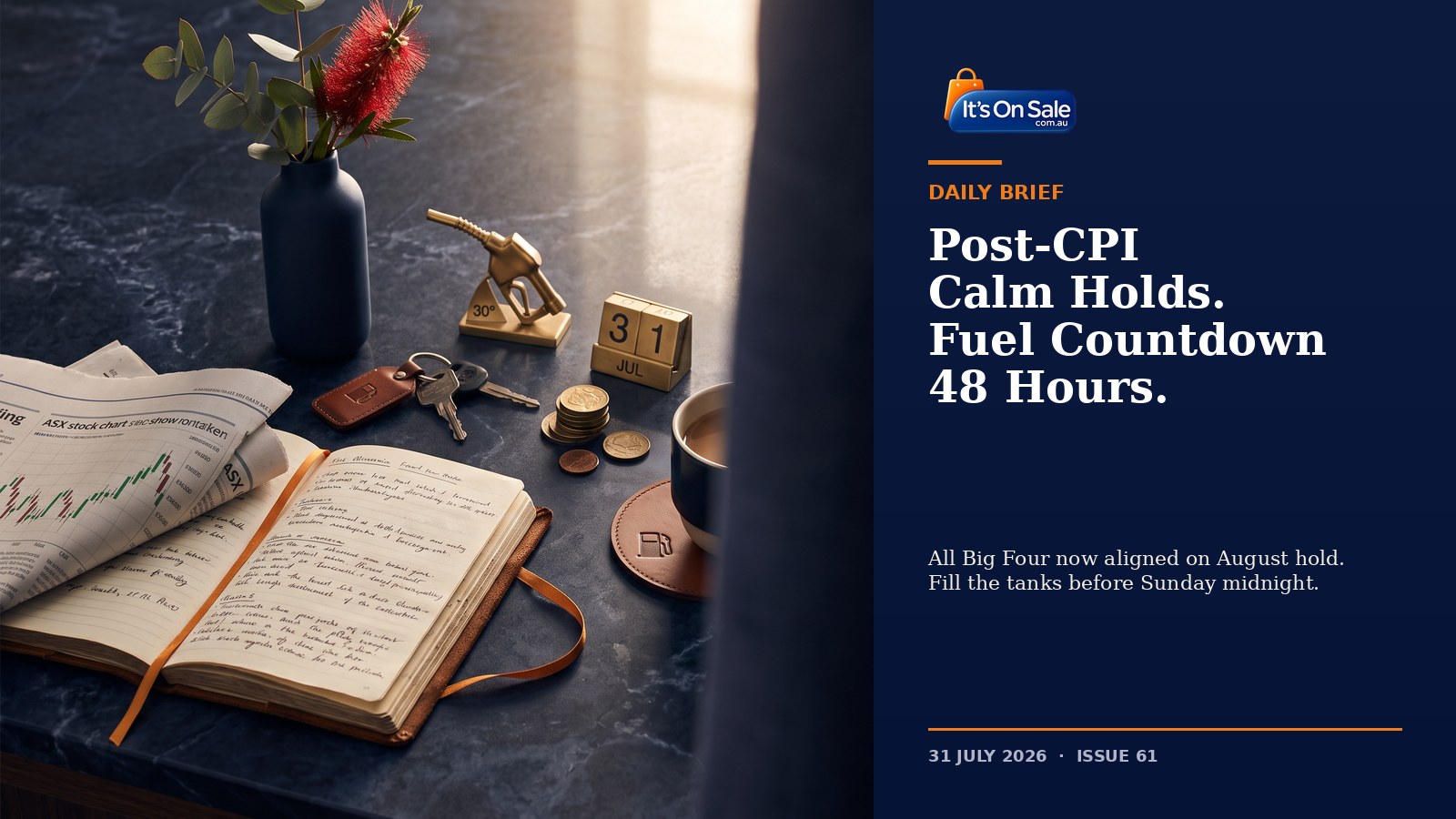 Editorial hero: post-CPI calm holds, fuel countdown 48 hours - Its On Sale Daily Brief Issue 61